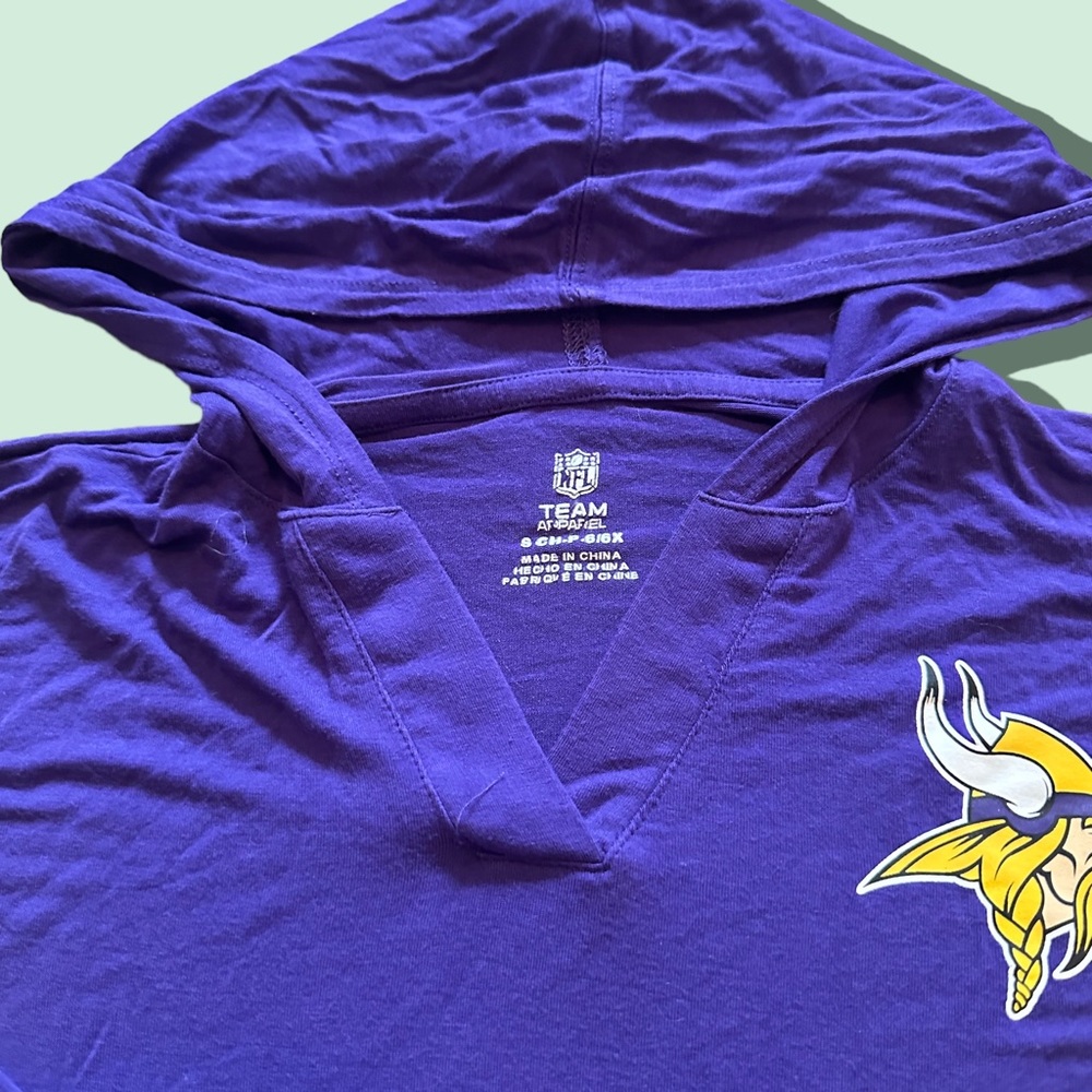 Little Girls NFL Team Minnesota Vikings Football Long Sleeve Shirt W/Hood Sz 6 - Picture 6 of 7